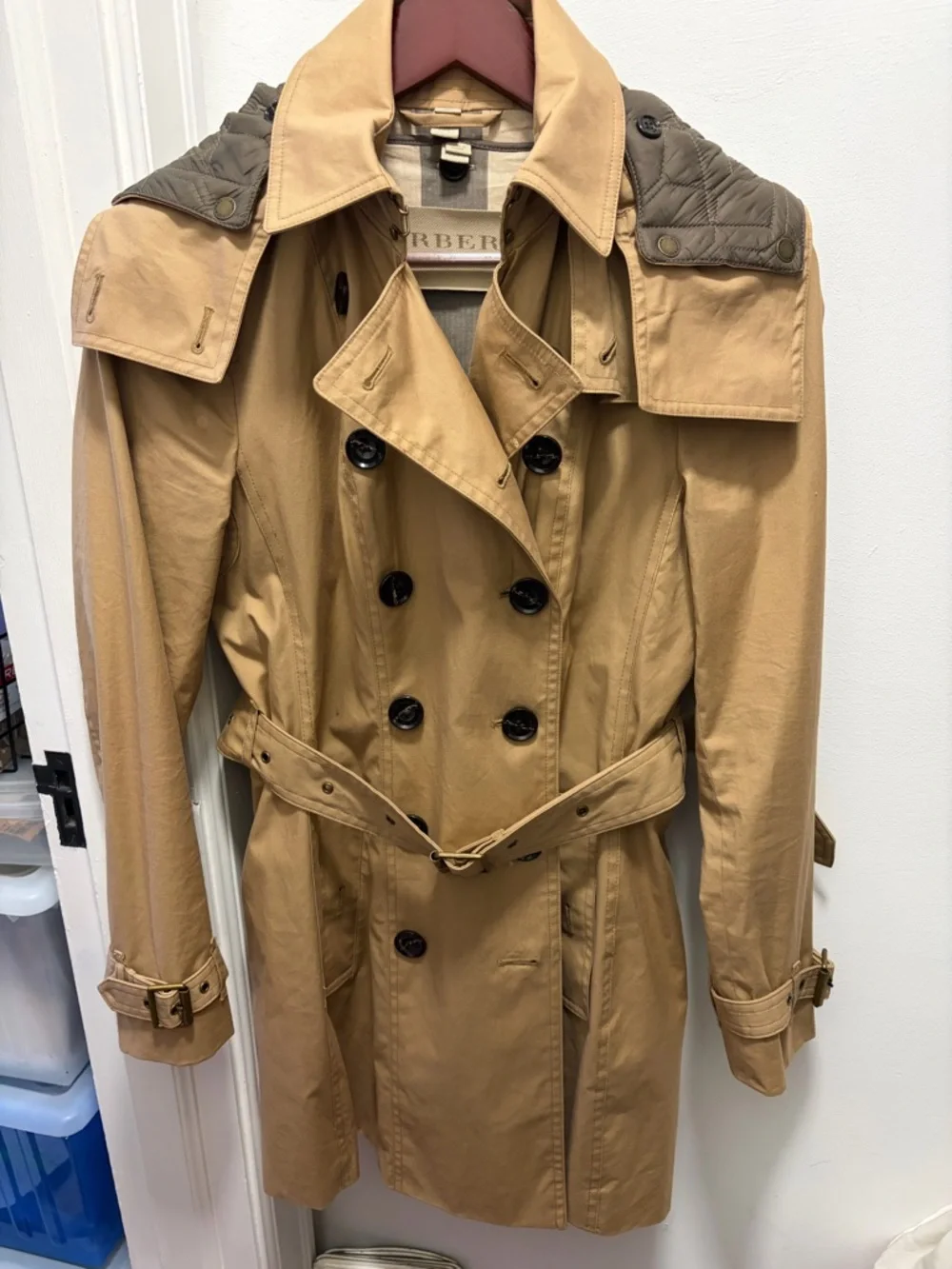 Burberry Tan/Camel Double-Breasted Trench Coat with Detachable Hood and Lining - Picture 1 of 12